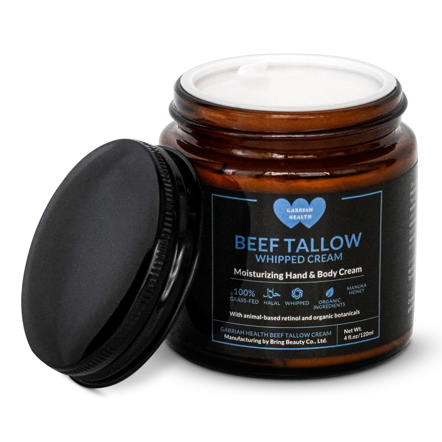 Beef Tallow Face & Body Cream – Halal, 100% Grass-Fed Cow Tallow with Manuka Honey, Shea Butter, Vitamin E, Collagen & Peptides – Deep Moisturizing Skin Cream