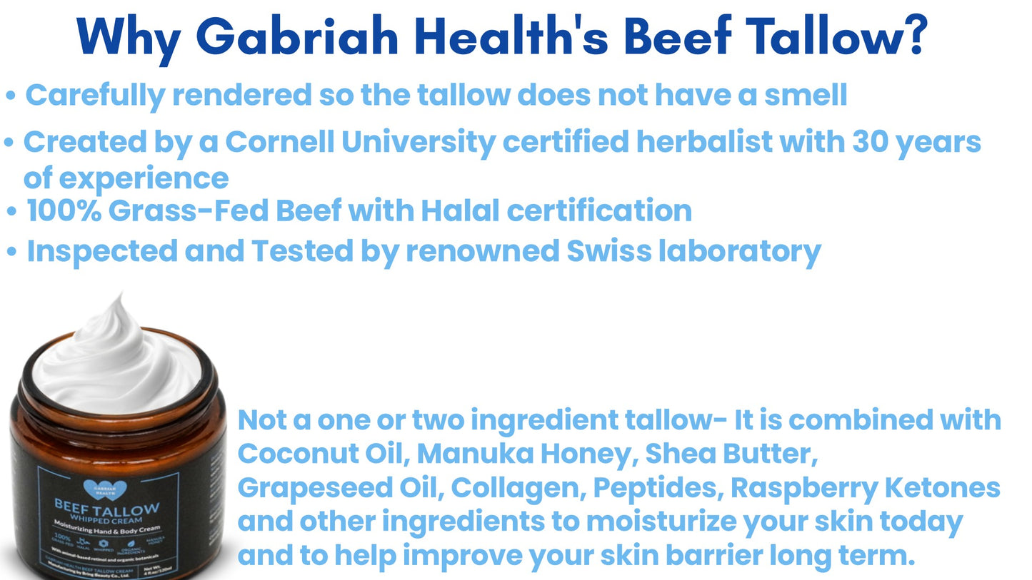 Beef Tallow Face & Body Cream – Halal, 100% Grass-Fed Cow Tallow with Manuka Honey, Shea Butter, Vitamin E, Collagen & Peptides – Deep Moisturizing Skin Cream