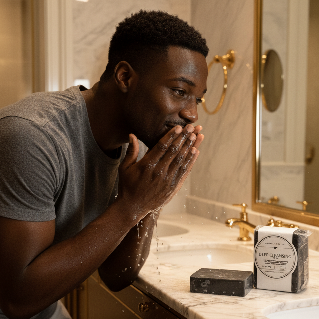 Black man washing with Charcoal Soap
