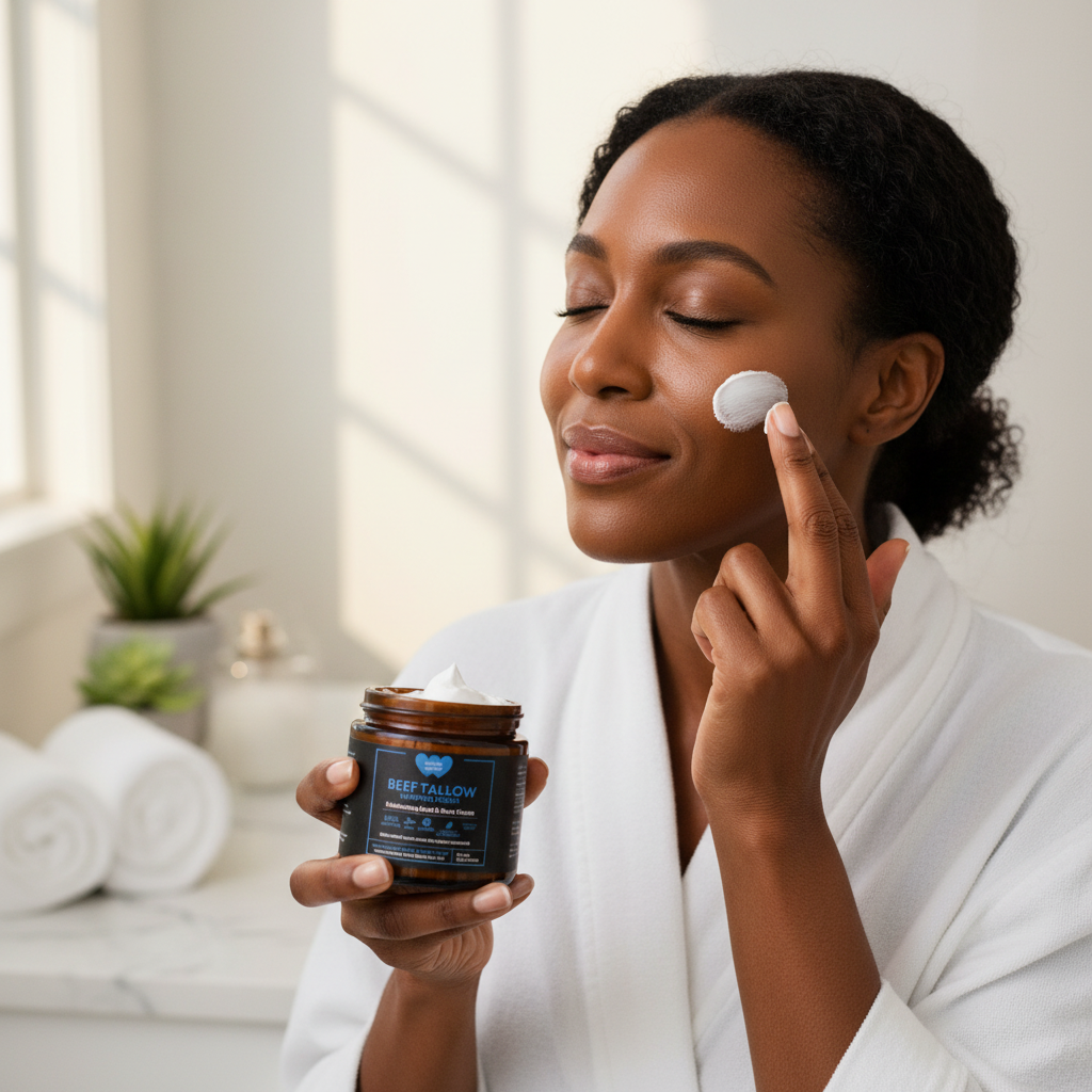 Black woman applying Beef Tallow Cream