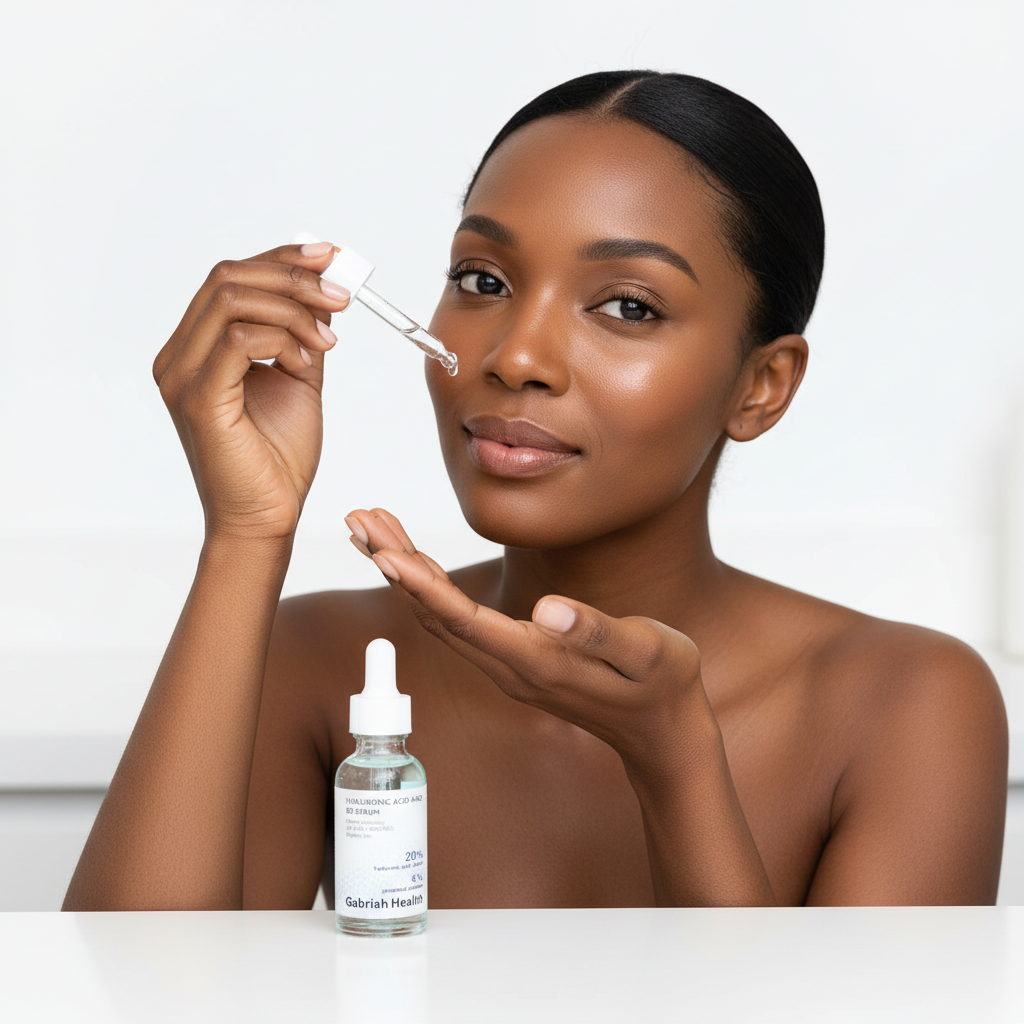 Black woman applying HA Serum