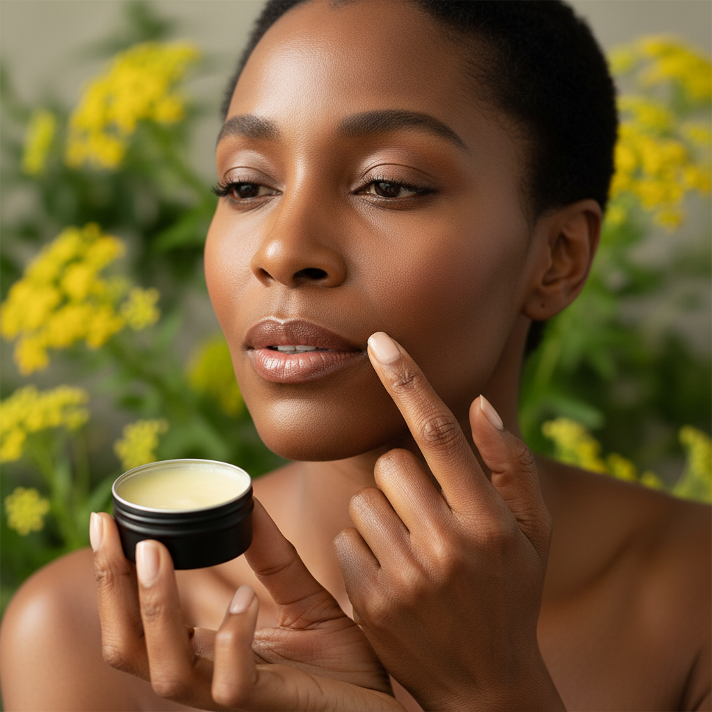 Black woman applying Helichrysum Balm