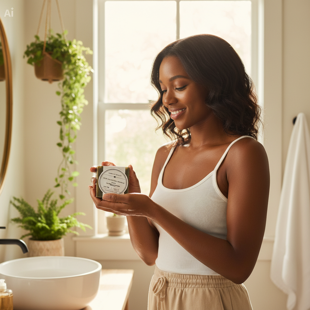 Black woman holding Hemp Soap