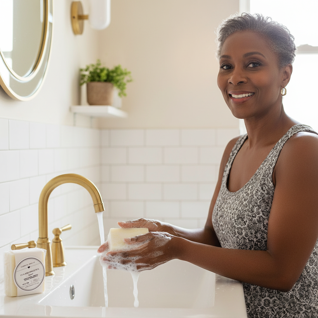 Black woman lathering Gabriah Health soap