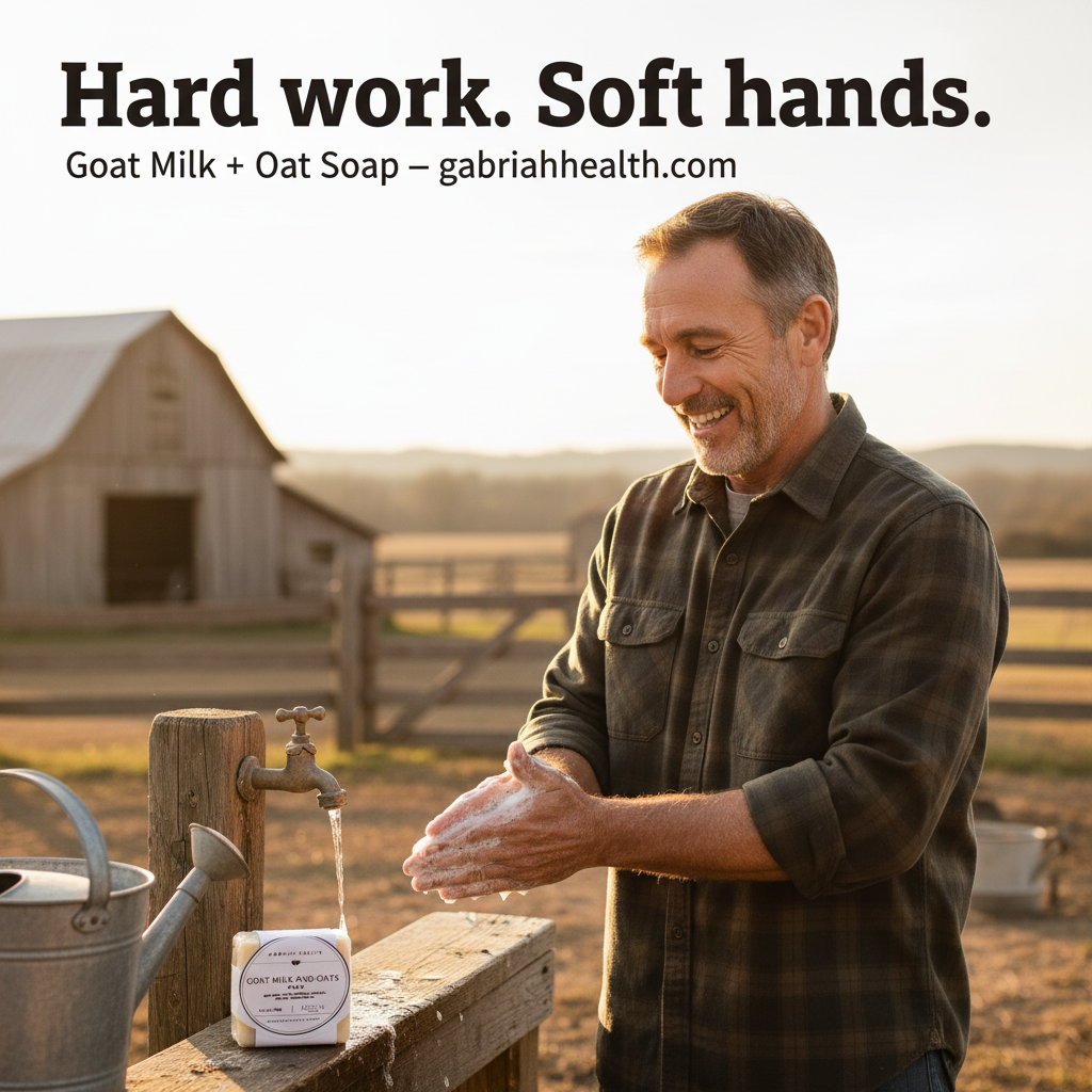 White man on farm with copy overlay