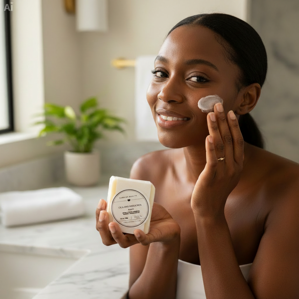 Young Black woman holding Gabriah Health soap